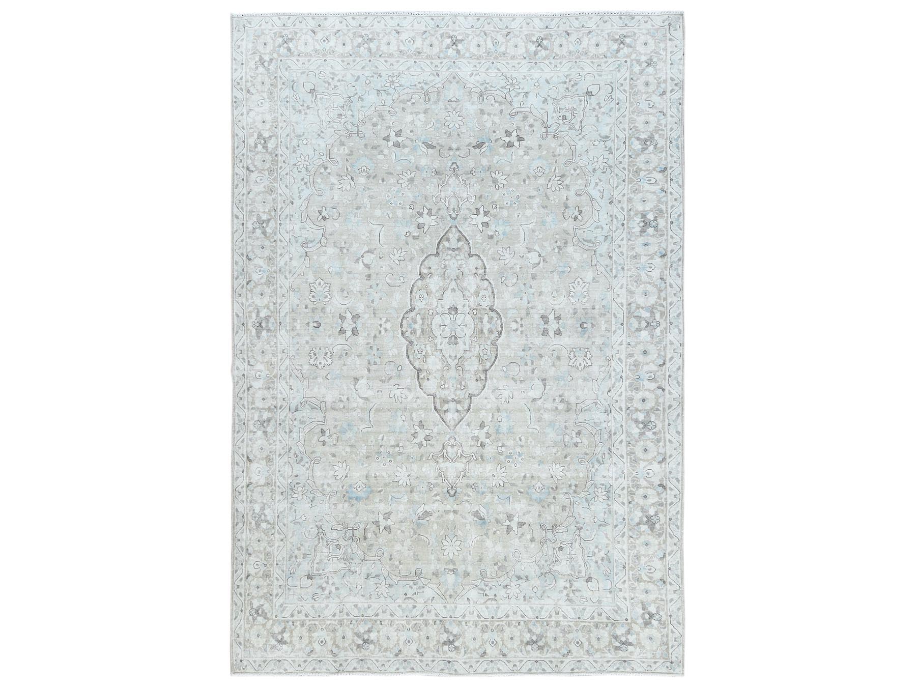 Kerman Vintage hand-knotted worn wool rug in Beige, 7'6" x 10'10" — SKU O081267