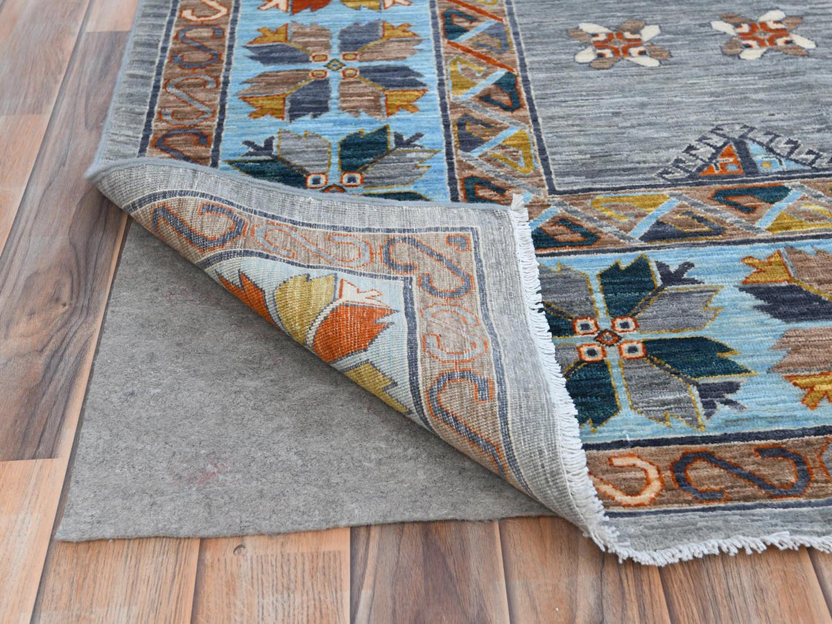 Tribal & Geometric hand-knotted wool rug in Gray & Light Blue, 9' x 11'9" — SKU O081273 (view 4)