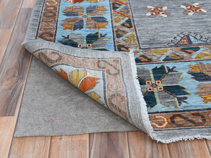 Tribal & Geometric hand-knotted wool rug in Gray & Light Blue, 9' x 11'9" — SKU O081273 (view 4)