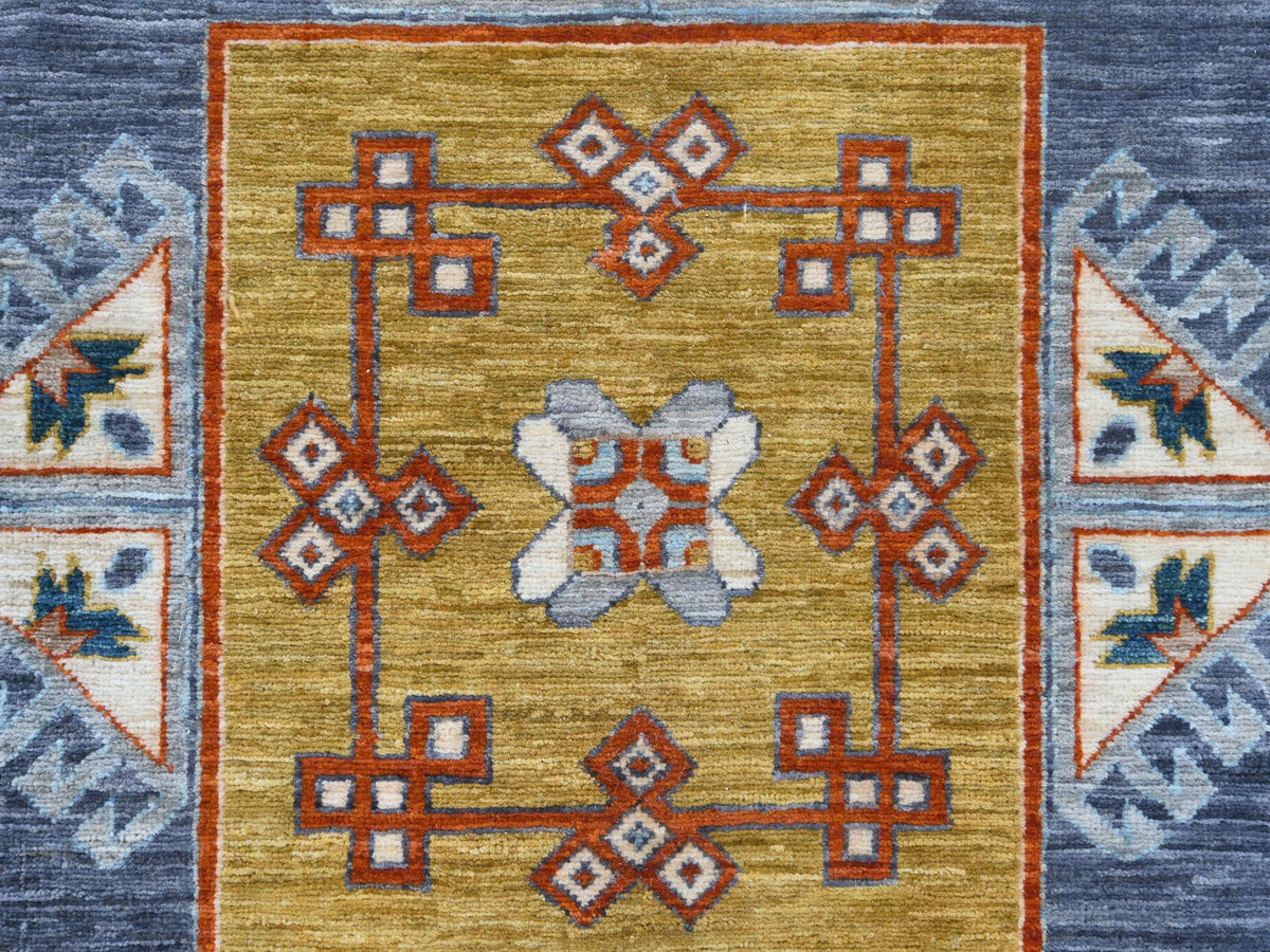 Tribal & Geometric hand-knotted wool rug in Gray & Light Blue, 9' x 11'9" — SKU O081273 (view 8)