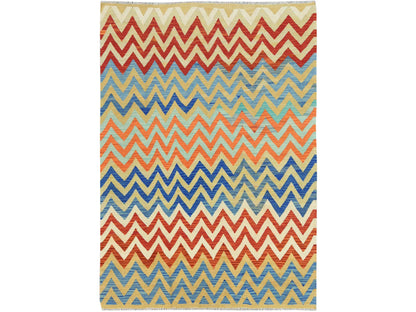 Multicolored 6'6" x 9'3" Flatweave / Kilim Hand woven Wool Rug - Sku: O081585