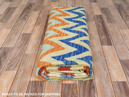 Multicolored 6'6" x 9'3" Flatweave / Kilim Hand woven Wool Rug - Sku: O081585