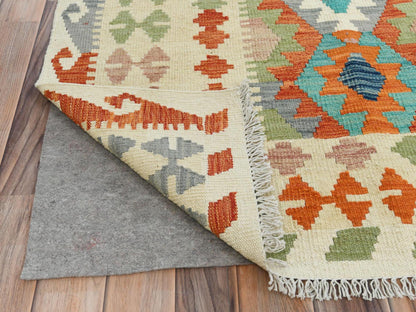 Kilim Flat-Weave hand-knotted wool rug in Multicolored & Ivory, 10'4" x 16'1" — SKU O081593 (view 2)