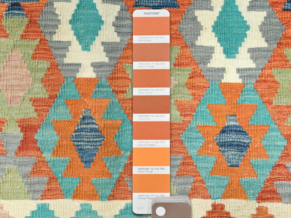 Kilim Flat-Weave hand-knotted wool rug in Multicolored & Ivory, 10'4" x 16'1" — SKU O081593 (view 3)