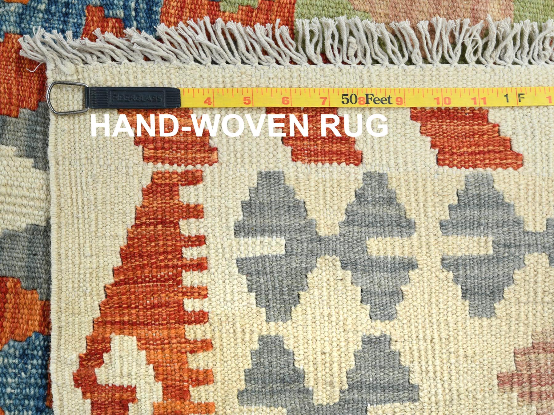 Kilim Flat-Weave hand-knotted wool rug in Multicolored & Ivory, 10'4" x 16'1" — SKU O081593 (view 5)