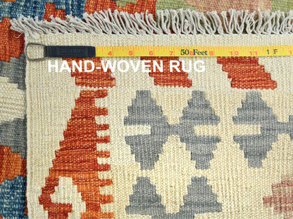 Kilim Flat-Weave hand-knotted wool rug in Multicolored & Ivory, 10'4" x 16'1" — SKU O081593 (view 5)