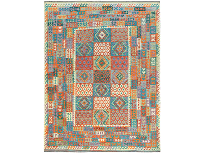 Kilim Flat-Weave hand-knotted wool rug in Multicolored, 9'9" x 13' — SKU O081597