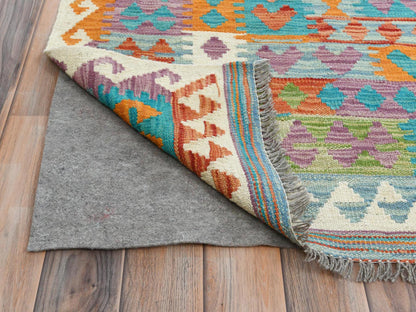 Kilim Flat-Weave hand-knotted wool rug in Multicolored, 9'9" x 13' — SKU O081597 (view 2)