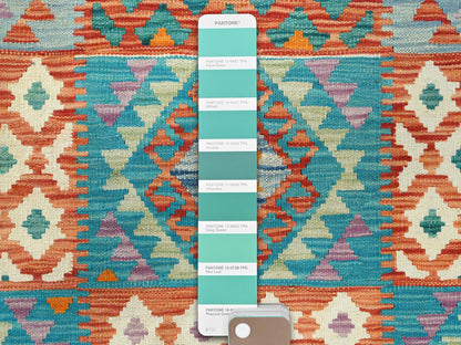 Kilim Flat-Weave hand-knotted wool rug in Multicolored, 9'9" x 13' — SKU O081597 (view 3)