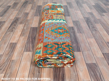 Kilim Flat-Weave hand-knotted wool rug in Multicolored, 9'9" x 13' — SKU O081597 (view 4)