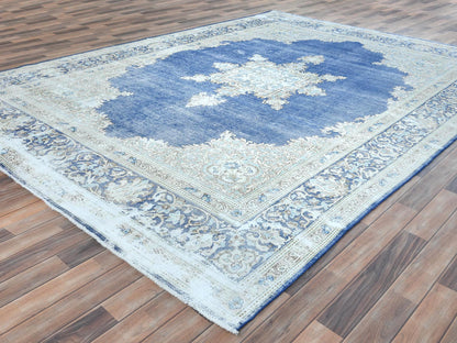 Blue 8'9" x 12'0" Vintage Hand knotted Wool Rug - Sku: O081608
