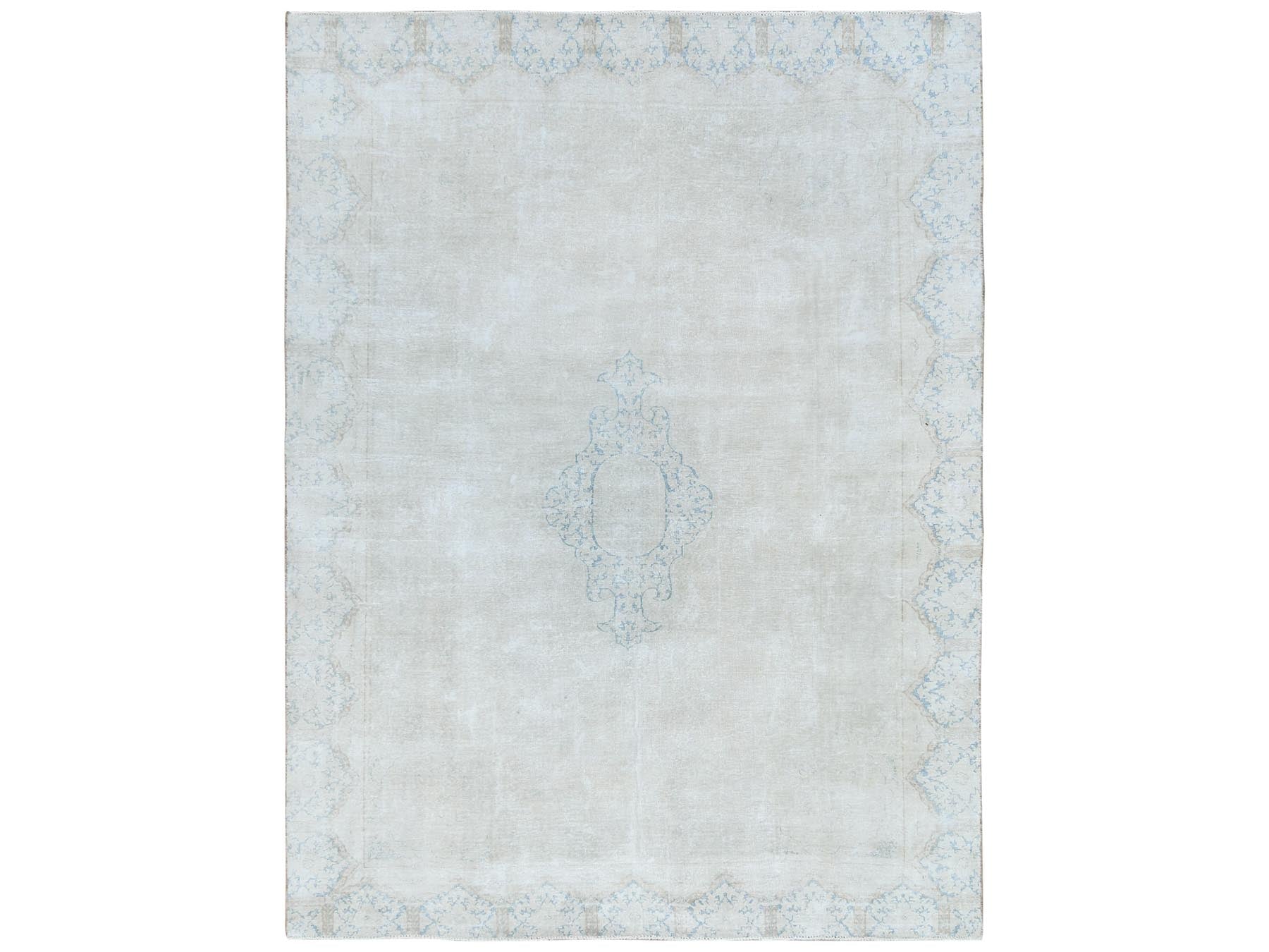 Kerman Vintage hand-knotted worn wool rug in Ivory, 8'8" x 11'8" — SKU O081610