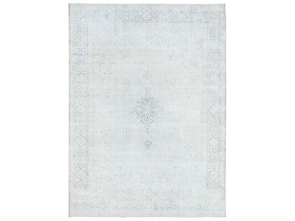 Kerman Vintage hand-knotted worn wool rug in Ivory & Denim Blue, 9'6" x 12'9" — SKU O081611