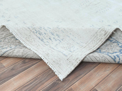Kerman Vintage hand-knotted worn wool rug in Ivory & Denim Blue, 9'6" x 12'9" — SKU O081611 (view 6)