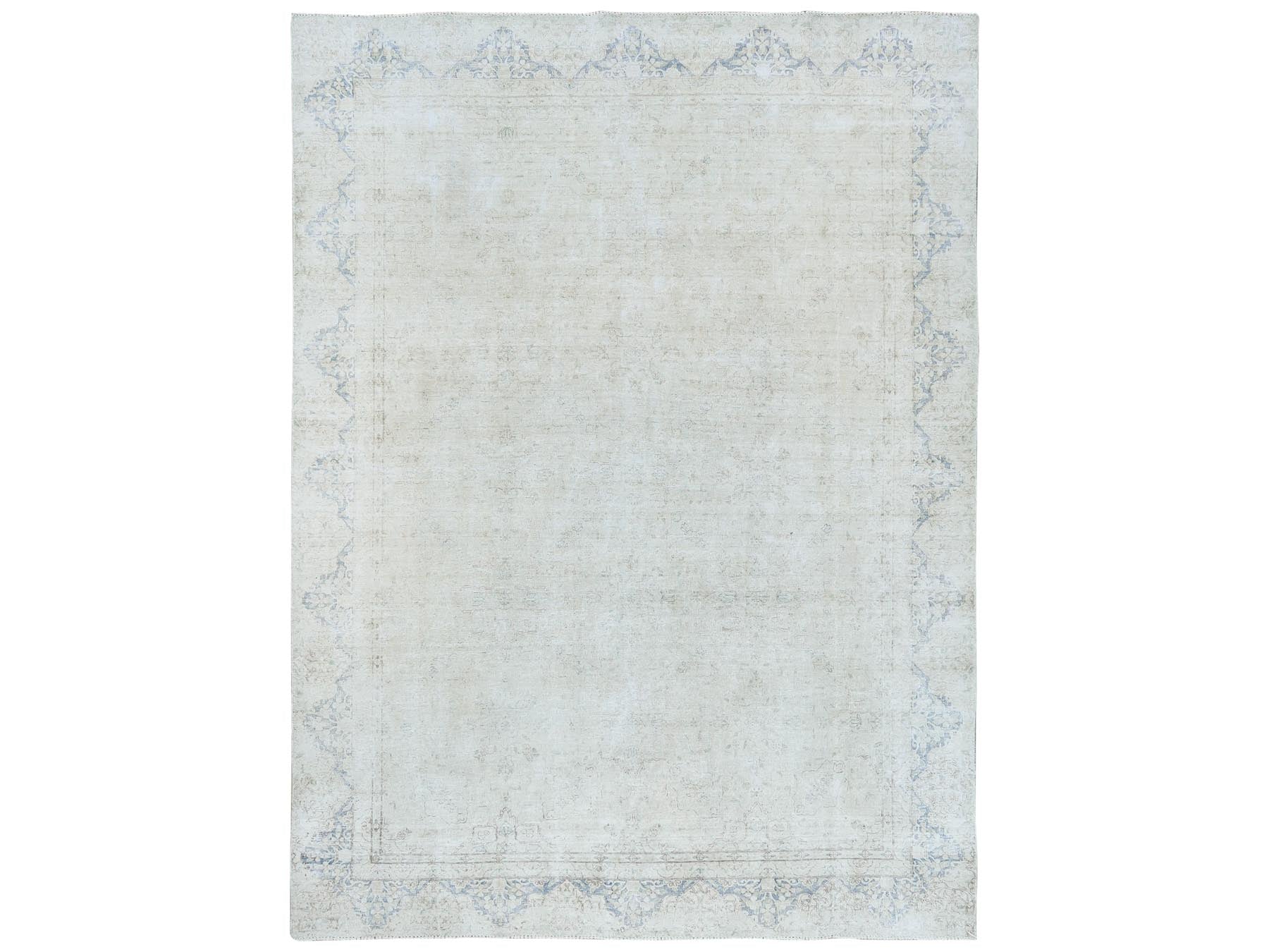 Kerman Vintage hand-knotted worn wool rug in Ivory, 8'1" x 10'9" — SKU O081613
