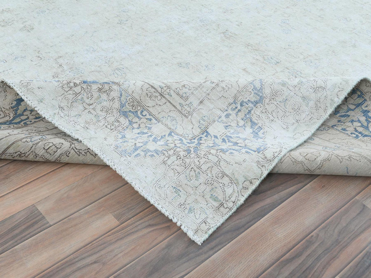 Kerman Vintage hand-knotted worn wool rug in Ivory, 8'1" x 10'9" — SKU O081613 (view 6)