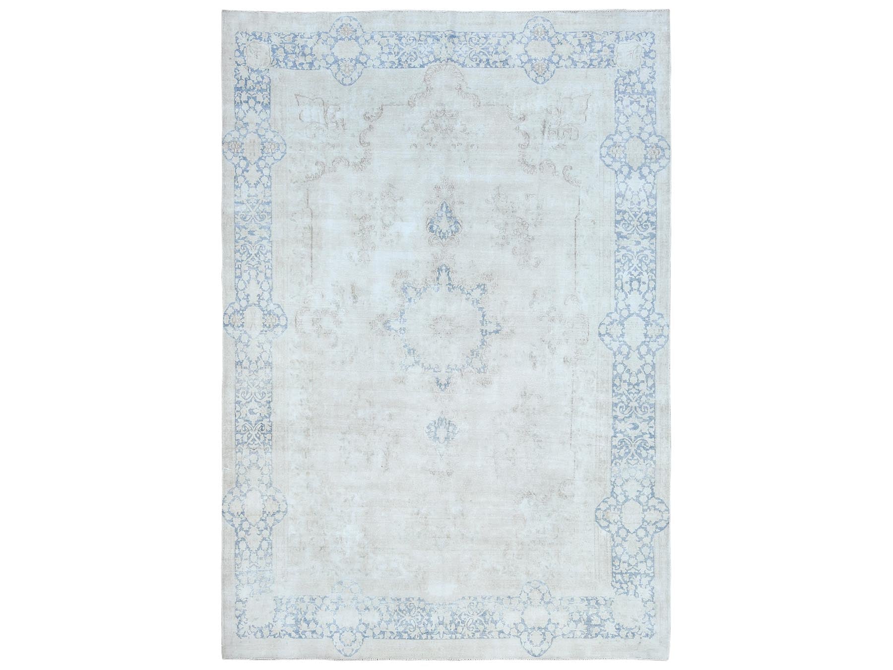 Kerman Vintage hand-knotted worn wool rug in Blue & Navy Blue, 9'7" x 13'10" — SKU O081617