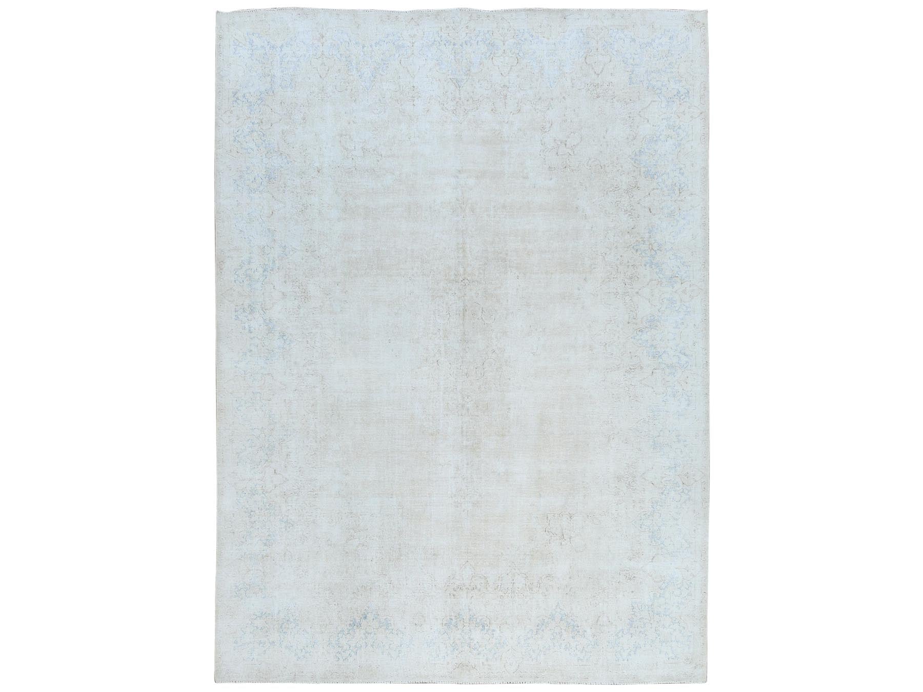 Kerman Vintage hand-knotted worn wool rug in Ivory & Navy Blue, 9'10" x 13'7" — SKU O081623