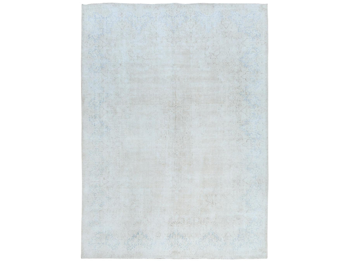 Kerman Vintage hand-knotted worn wool rug in Ivory & Navy Blue, 9'10" x 13'7" — SKU O081623