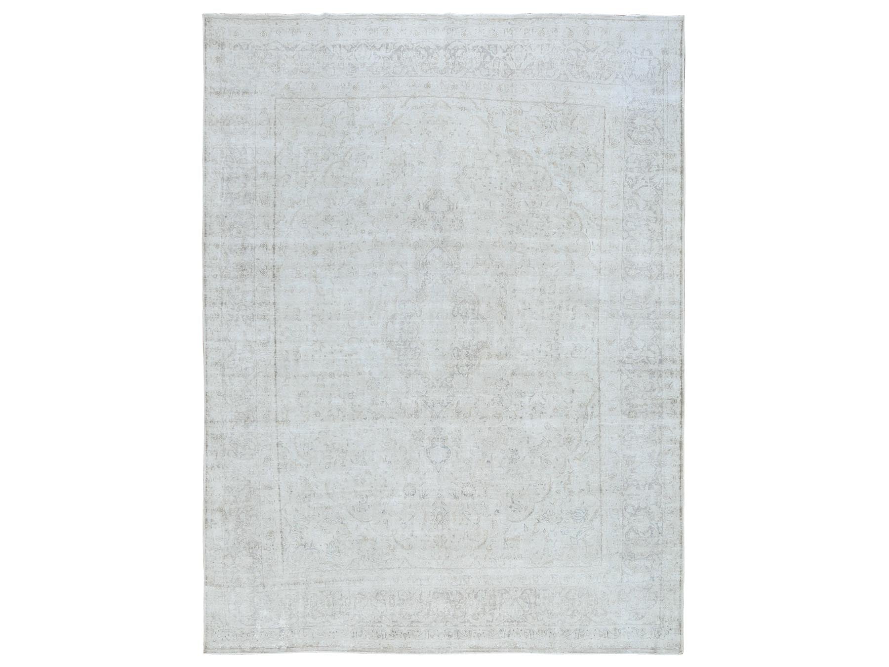 Kerman Vintage hand-knotted worn wool rug in Ivory & Brown, 9'7" x 12'6" — SKU O081624