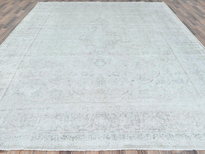 Kerman Vintage hand-knotted worn wool rug in Ivory & Brown, 9'7" x 12'6" — SKU O081624 (view 2)