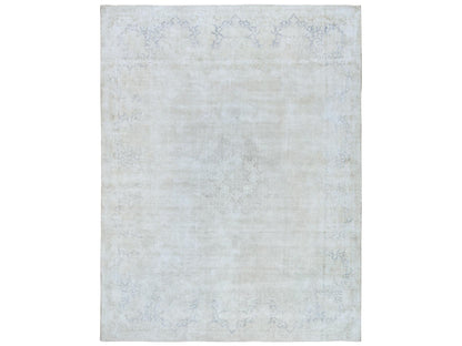 Kerman Vintage hand-knotted worn wool rug in Ivory & Navy Blue, 9'7" x 12'10" — SKU O081625