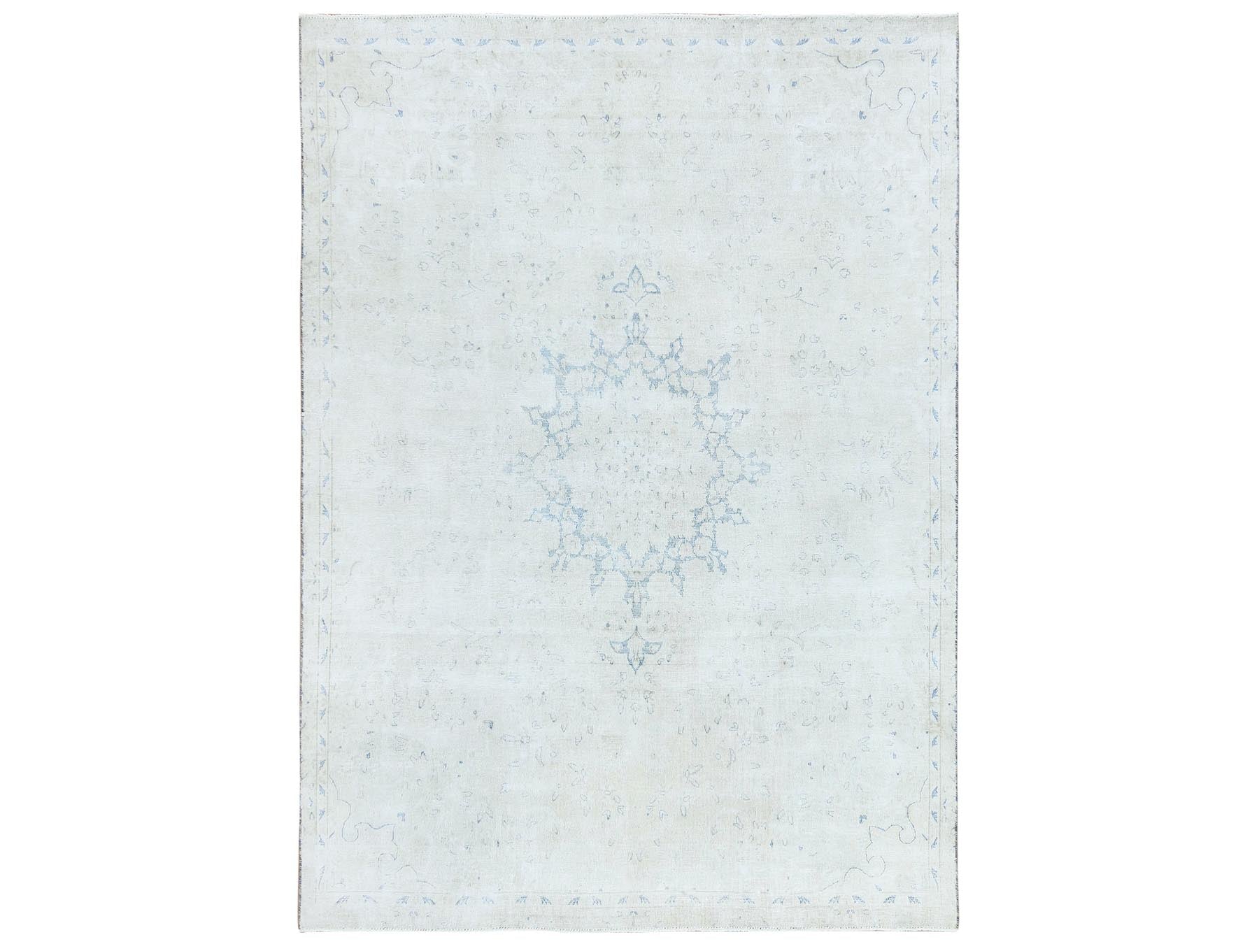 Kerman Vintage hand-knotted worn wool rug in Ivory, 7'2" x 10' — SKU O081632