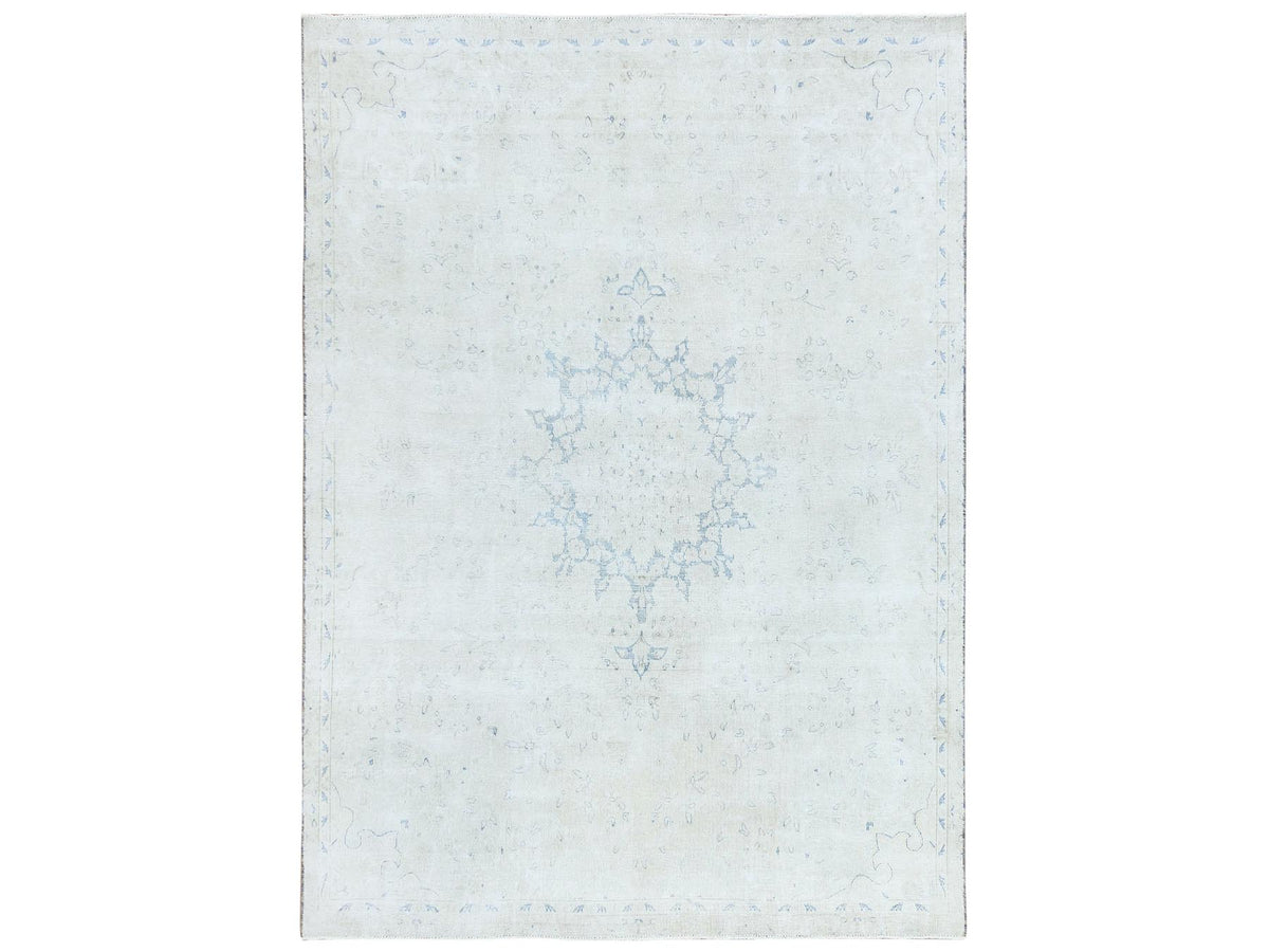 Kerman Vintage hand-knotted worn wool rug in Ivory, 7'2" x 10' — SKU O081632