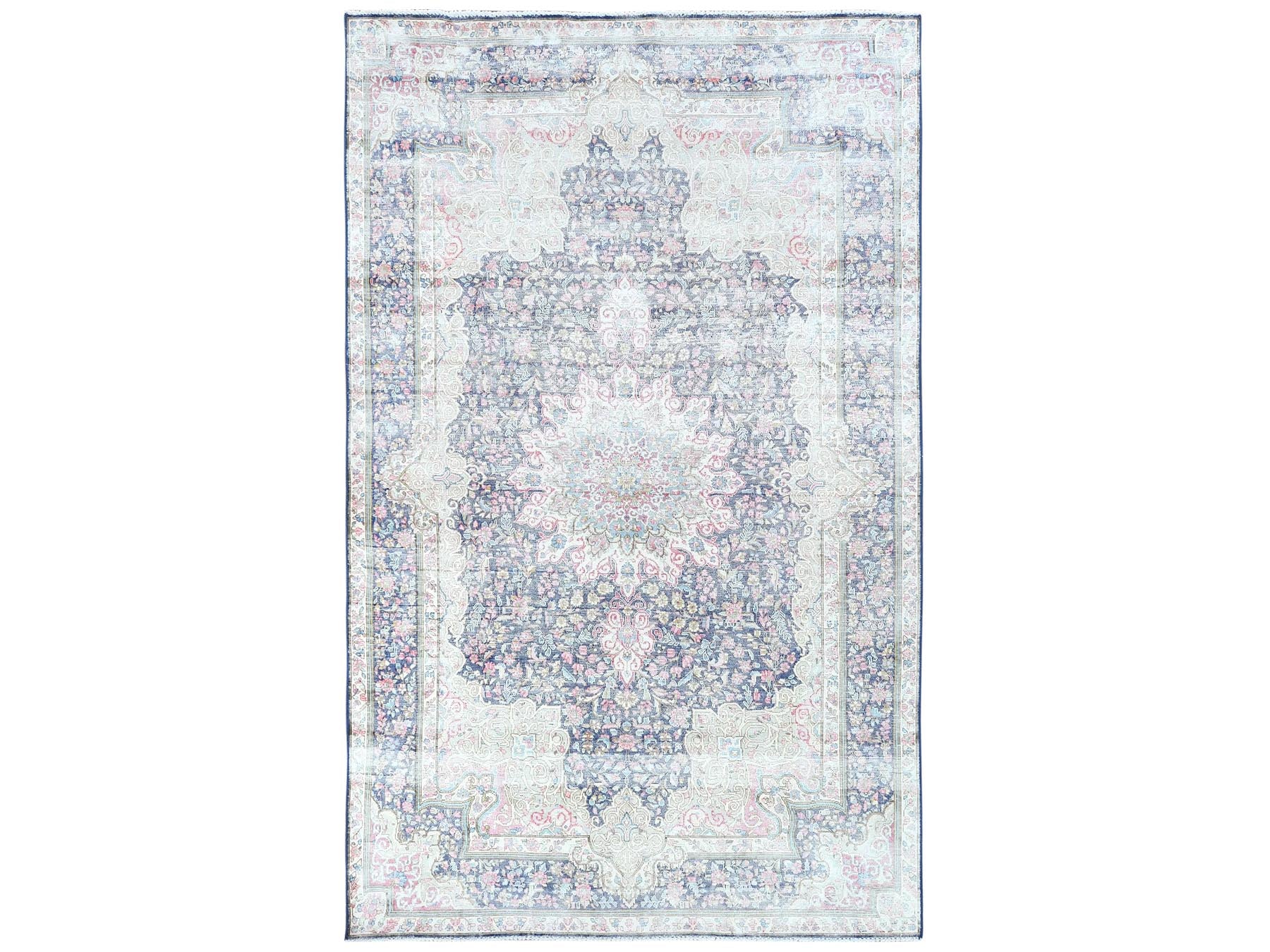 Kerman Vintage hand-knotted worn wool rug in Blue & Navy Blue, 5'9" x 9'7" — SKU O081634