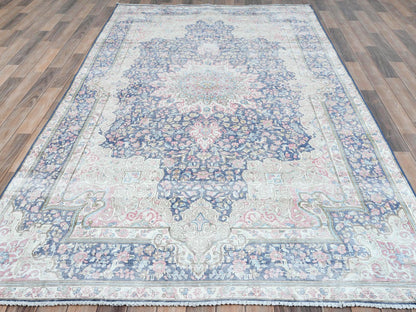 Blue 5'9" x 9'7" Vintage Hand knotted Wool Rug - Sku: O081634