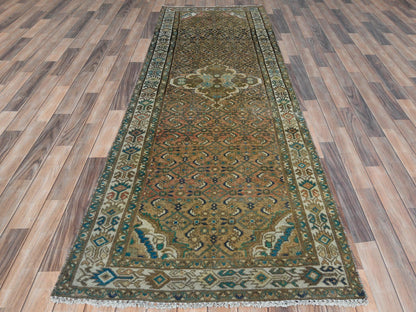 Brown 3'3" x 9'2" Vintage Hand knotted Wool Rug - Sku: O081638