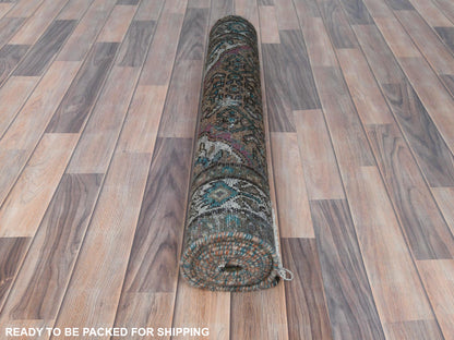 Brown 3'3" x 9'2" Vintage Hand knotted Wool Rug - Sku: O081638