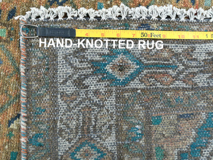 Brown 3'3" x 9'2" Vintage Hand knotted Wool Rug - Sku: O081638