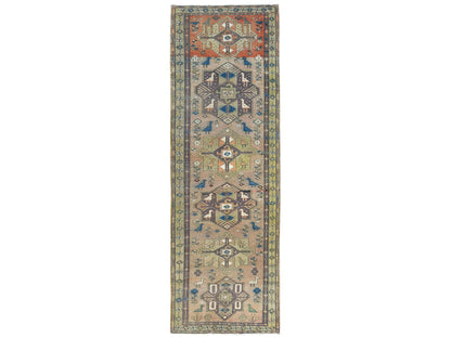 Brown 3'4" x 10'3" Vintage Hand knotted Wool Rug - Sku: O081657