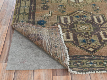 Brown 3'4" x 10'3" Vintage Hand knotted Wool Rug - Sku: O081657