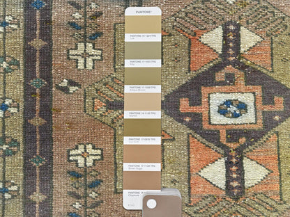 Brown 3'4" x 10'3" Vintage Hand knotted Wool Rug - Sku: O081657