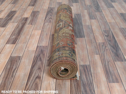 Brown 3'4" x 10'3" Vintage Hand knotted Wool Rug - Sku: O081657