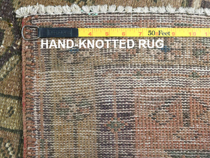 Brown 3'4" x 10'3" Vintage Hand knotted Wool Rug - Sku: O081657