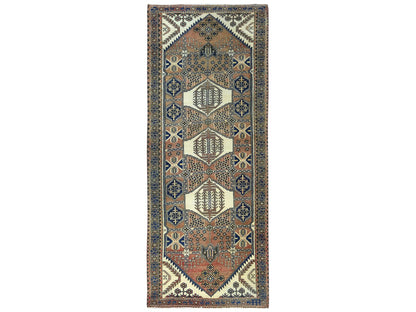 Brown 4'0" x 10'0" Vintage Hand knotted Wool Rug - Sku: O081659