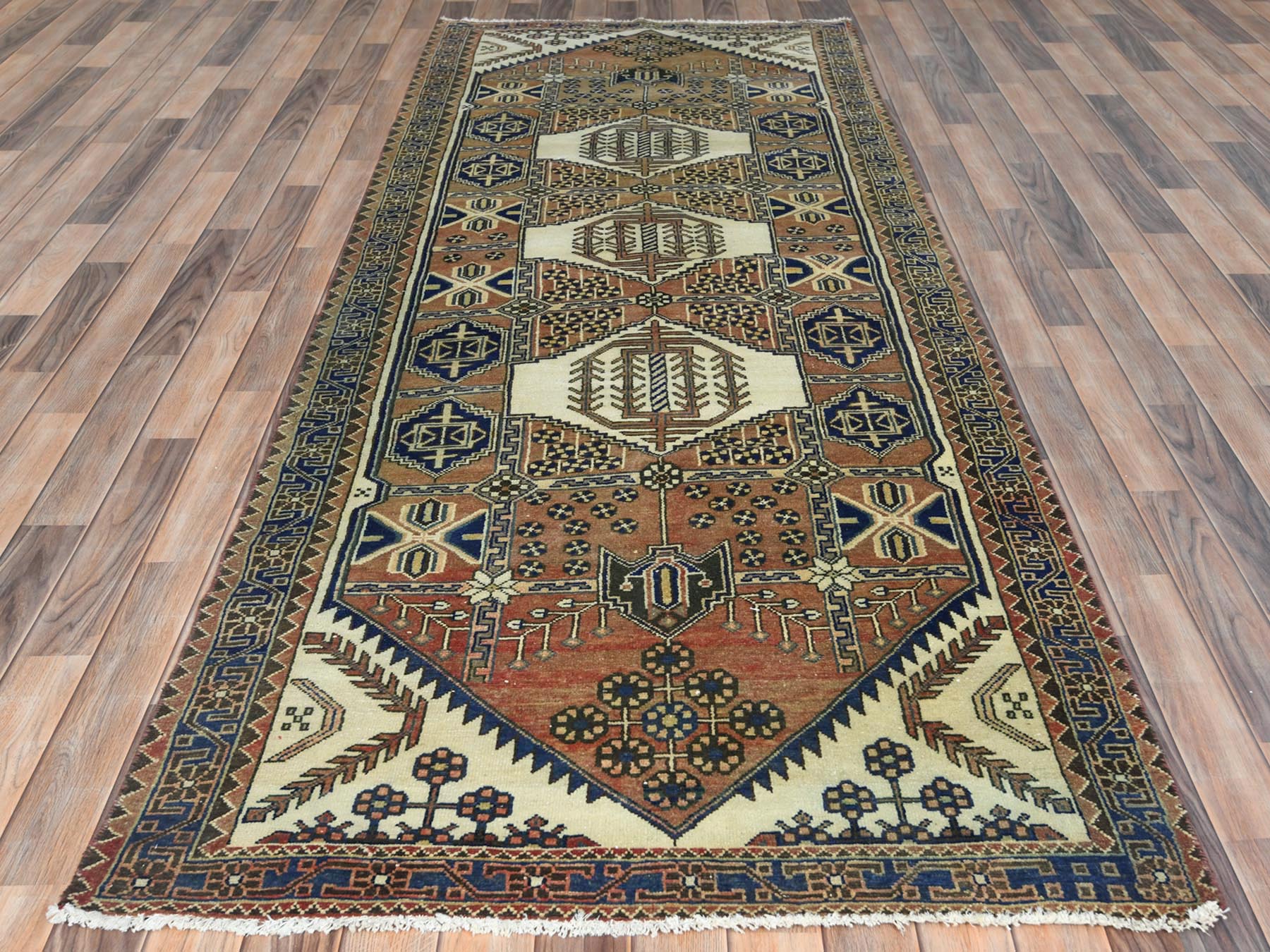 Brown 4'0" x 10'0" Vintage Hand knotted Wool Rug - Sku: O081659