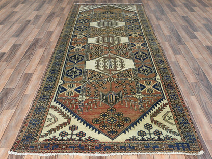 Brown 4'0" x 10'0" Vintage Hand knotted Wool Rug - Sku: O081659