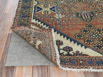 Brown 4'0" x 10'0" Vintage Hand knotted Wool Rug - Sku: O081659