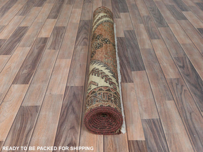 Brown 4'0" x 10'0" Vintage Hand knotted Wool Rug - Sku: O081659