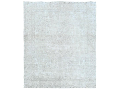 Tabriz Vintage hand-knotted worn wool rug in Ivory, 9'6" x 12'7" — SKU O081678