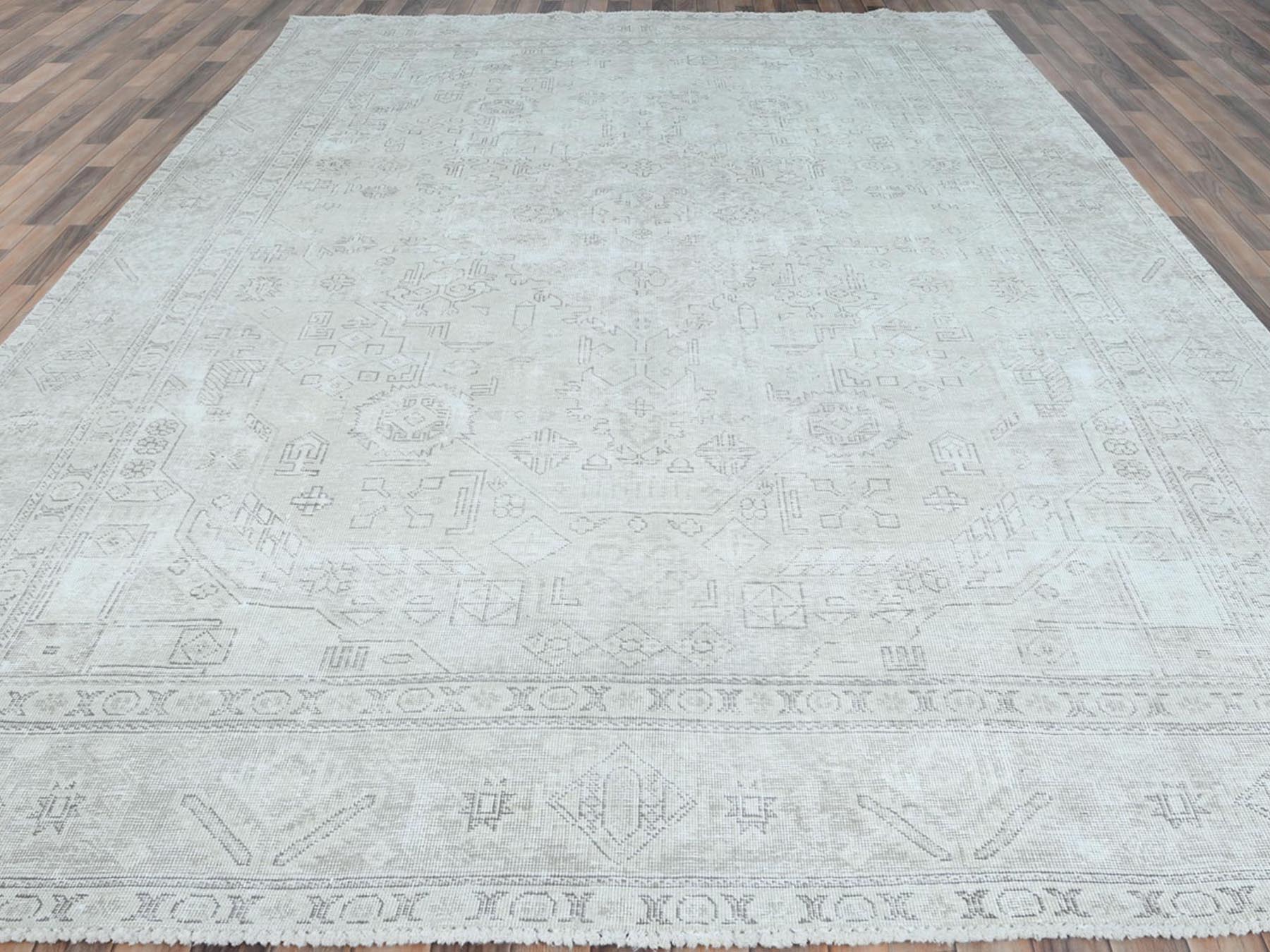 Tabriz Vintage hand-knotted worn wool rug in Ivory, 9'6" x 12'7" — SKU O081678 (view 2)