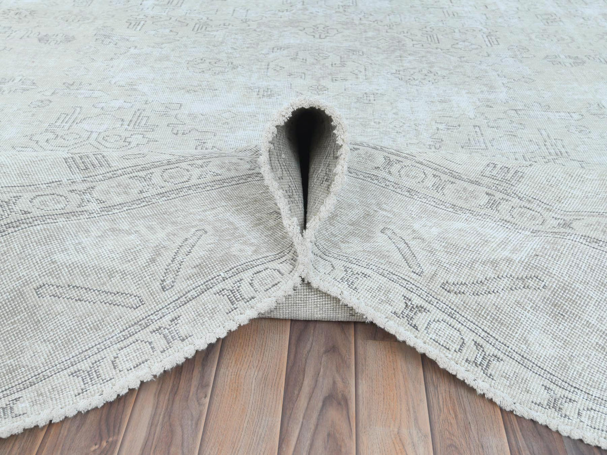 Tabriz Vintage hand-knotted worn wool rug in Ivory, 9'6" x 12'7" — SKU O081678 (view 5)