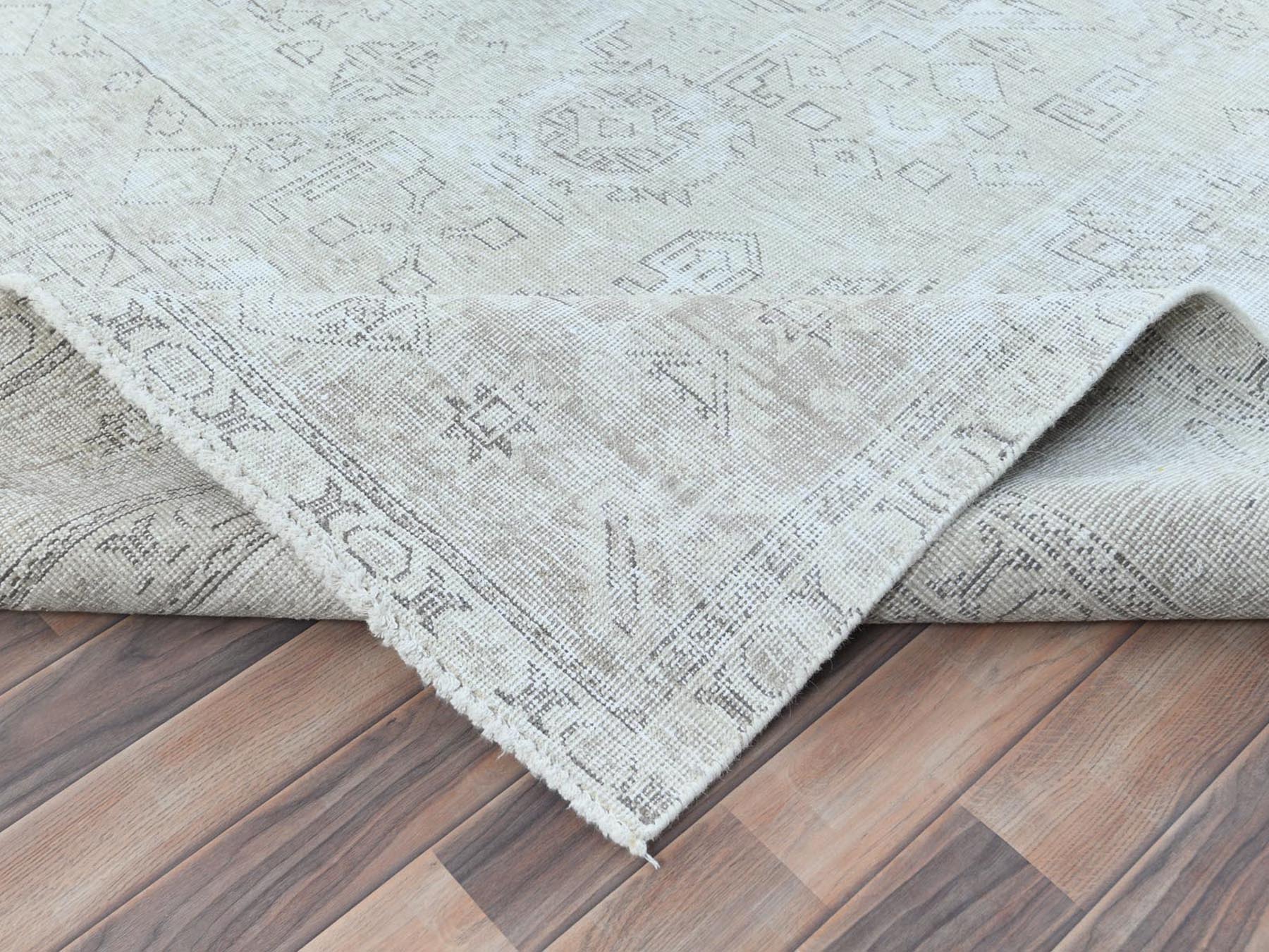 Tabriz Vintage hand-knotted worn wool rug in Ivory, 9'6" x 12'7" — SKU O081678 (view 6)