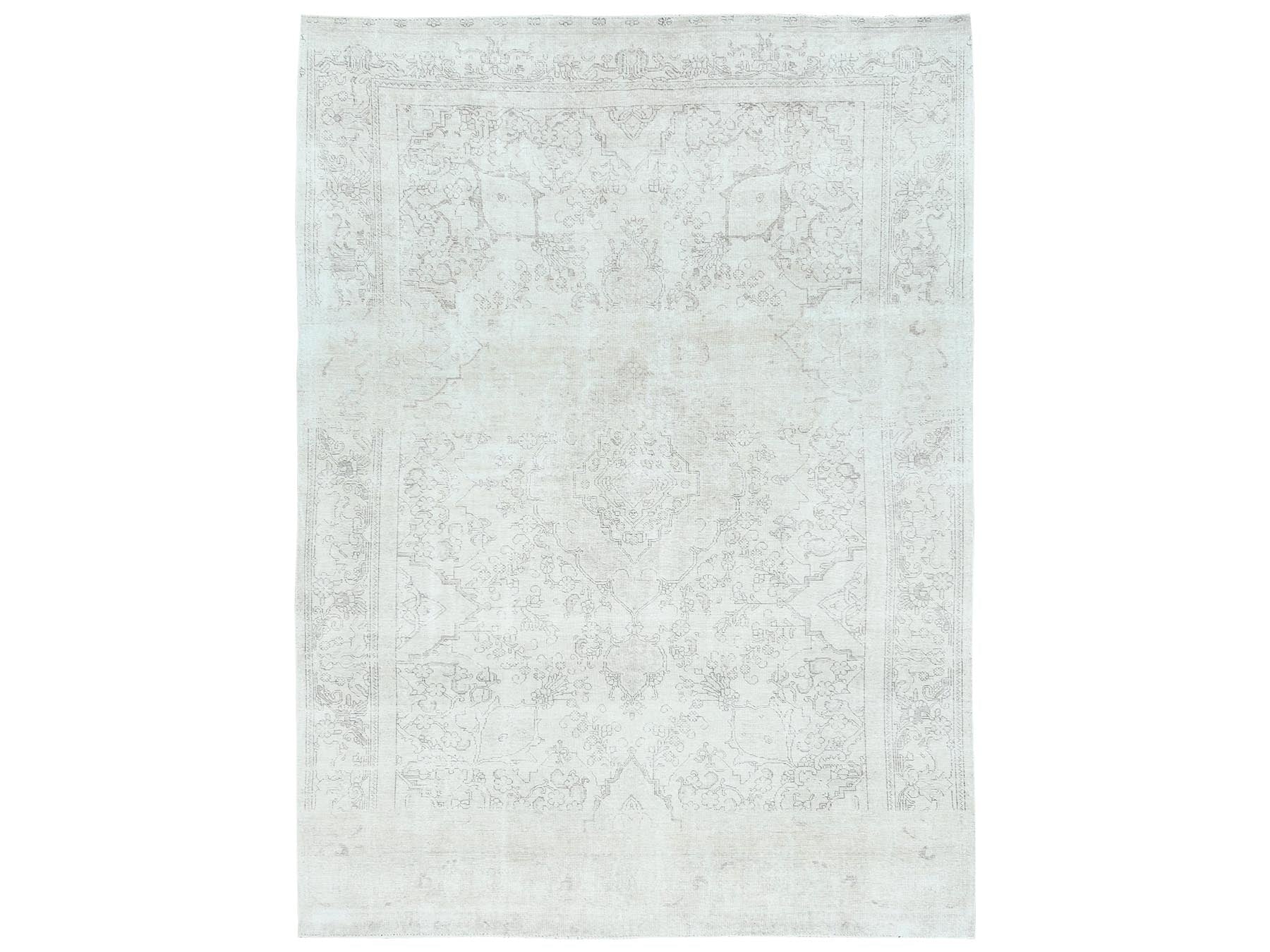 Tabriz Vintage hand-knotted worn wool rug in Ivory, 9'3" x 13' — SKU O081688