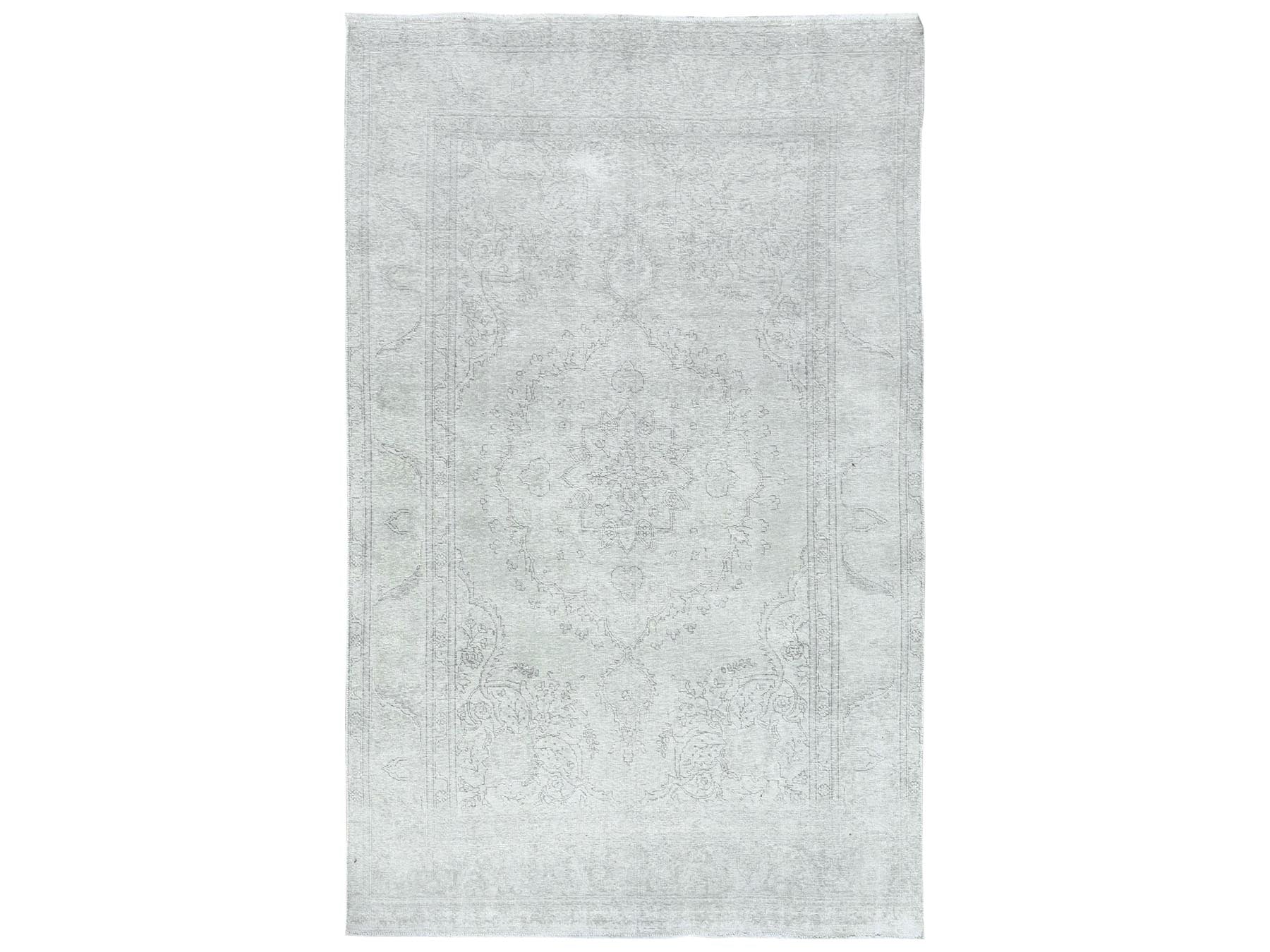 Tabriz Vintage hand-knotted worn wool rug in Ivory, 6'2" x 10'3" — SKU O081707