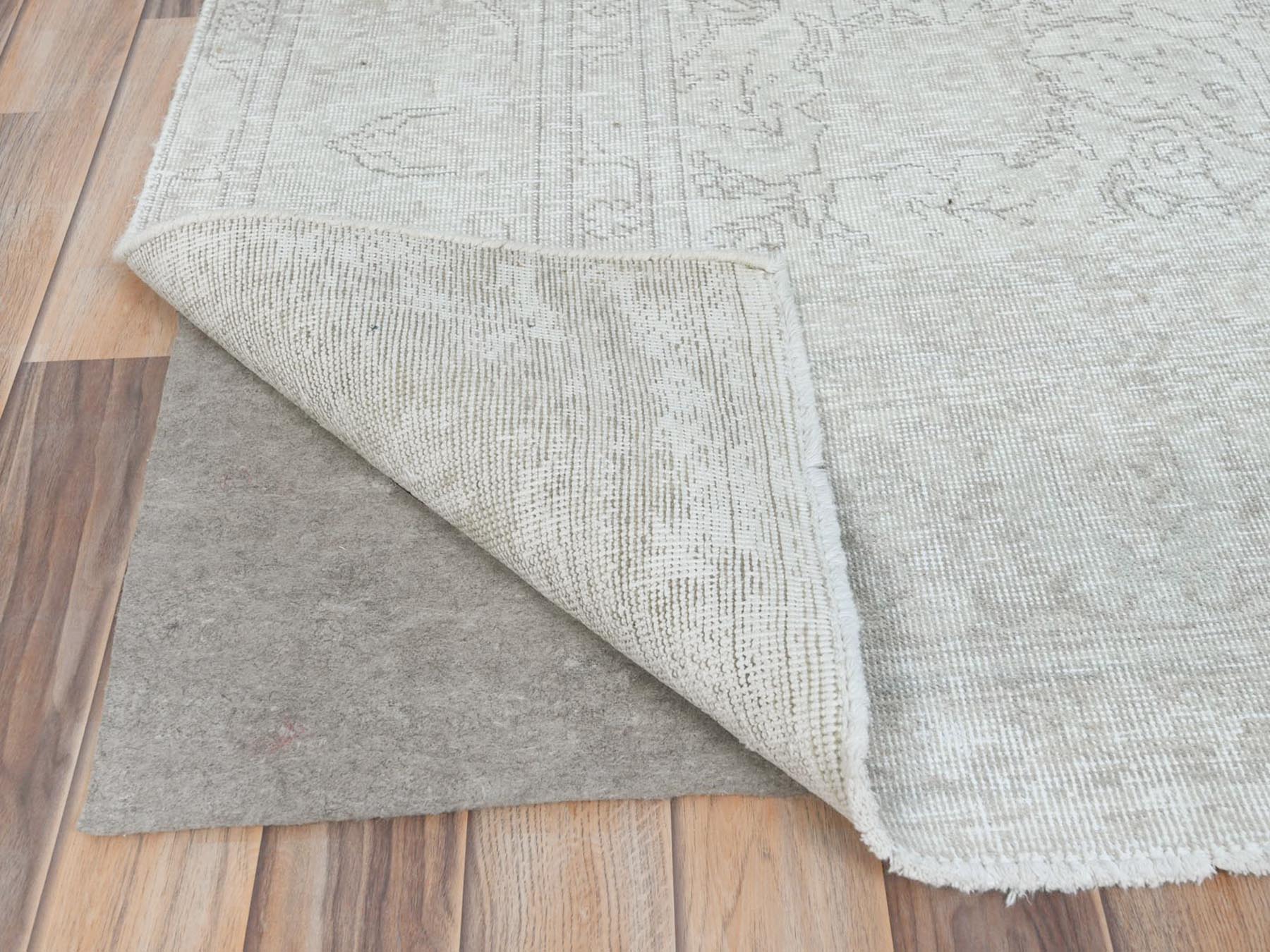 Tabriz Vintage hand-knotted worn wool rug in Ivory, 6'2" x 10'3" — SKU O081707 (view 5)